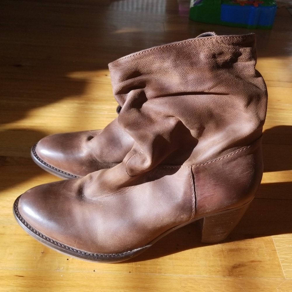 Brown leather boots